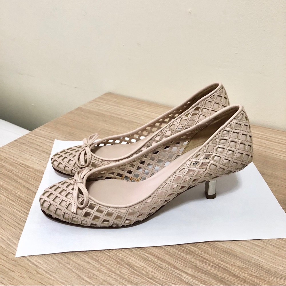 MIU MIU leather bow kitten heels